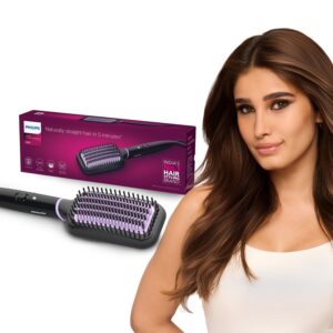 Philips India's No.1 Hair Styling Brand -Hair Straightener Brush, Naturally Straight in 5 Mins,5X Less Frizz,SilkProtect Keratin Tech,Triple Bristle Fast 50s Heatup,Scalp Protect,For Indian Hair,BHH880