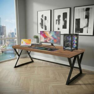 Klaxon Computer Table in Engineered Wood with Flat Surface, Multi-Usage Laptop Desk & Home Office, Desk Sturdy Gaming Table (150 cm - Forest Dark)